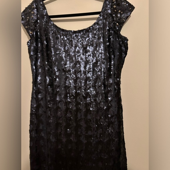 Kay Unger Navy Blue Sequin Formal Gown | Cap Sleeve | Scoop Neck | Sz 16 | A06 - Picture 2 of 12